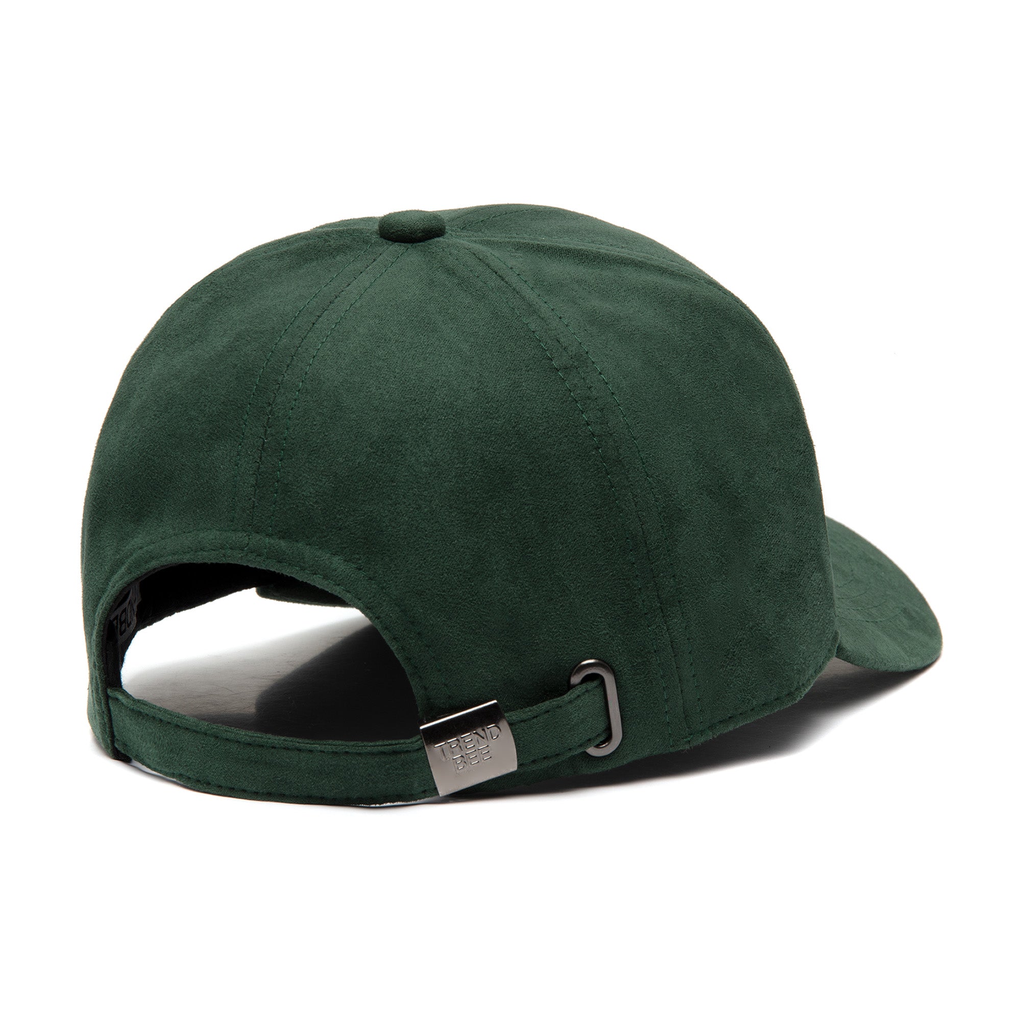 chterkant van de Forest groene suède pet Trendbee met verstelbare backbuckle en logo op metalen buckle