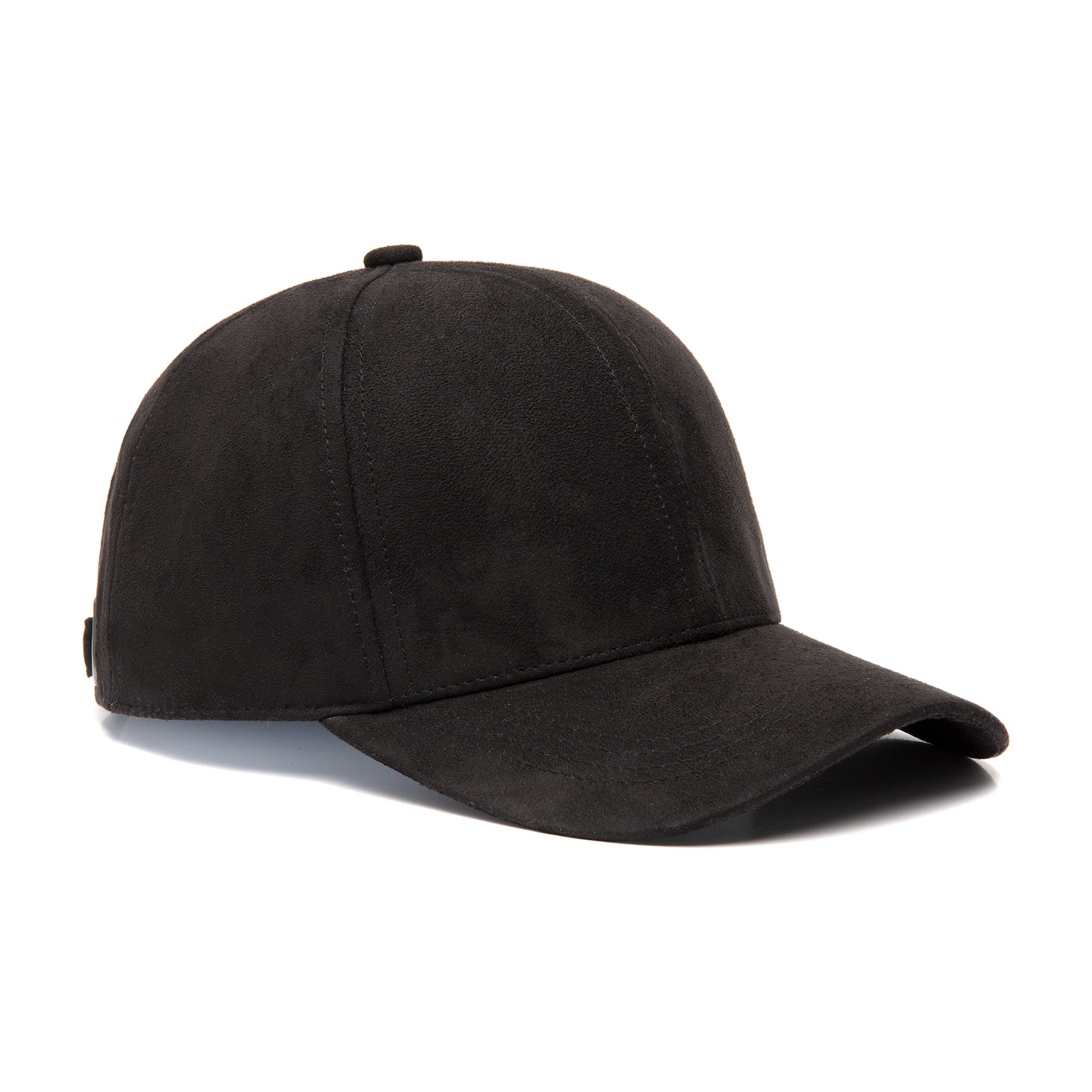 Onyx zwarte suède pet Trendbee, rechter zijaanzicht met verfijnde afwerking en comfortabele pasvorm