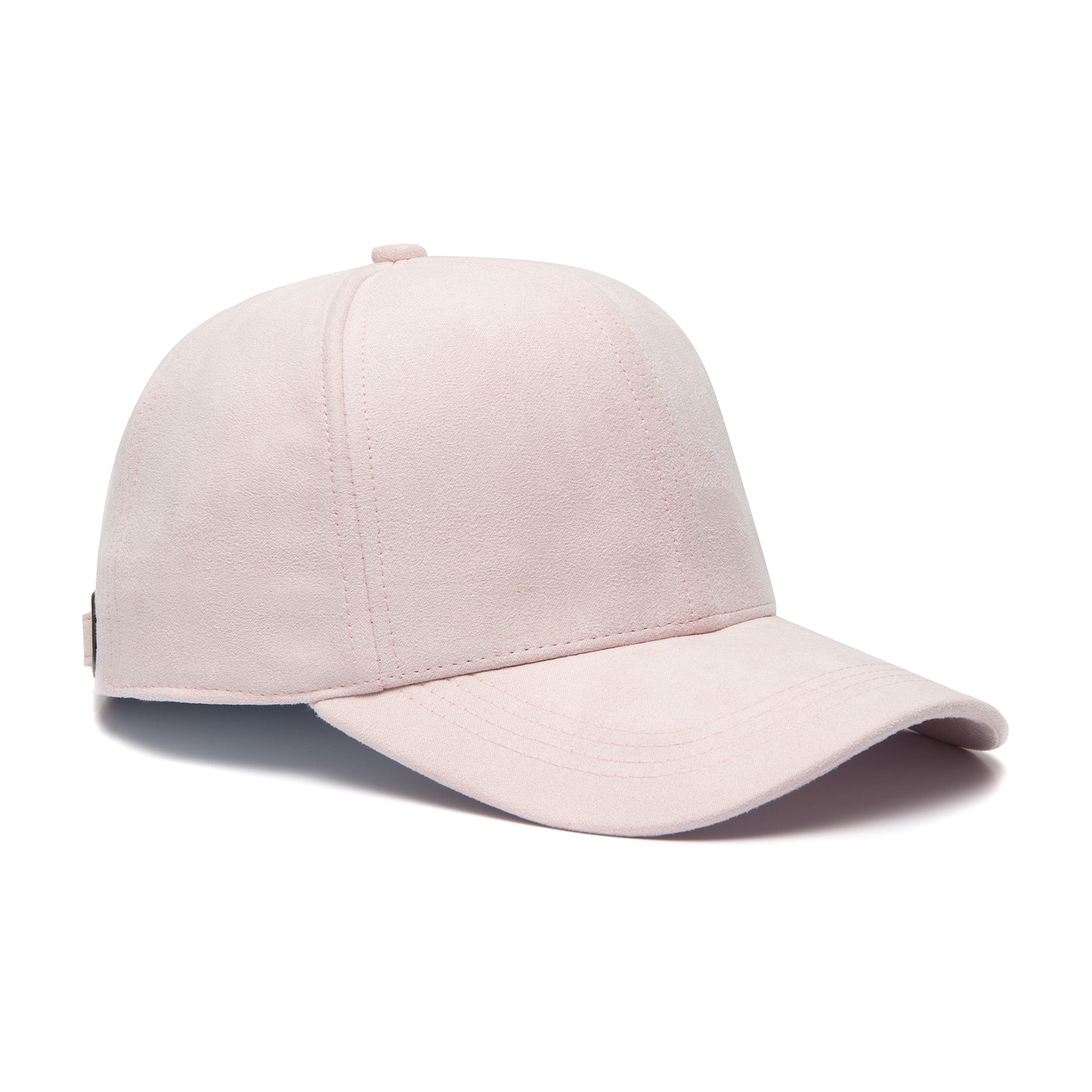 Zijaanzicht van de roze suède pet Candy met luxe afwerking